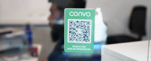 The interpreter service QR code on a sticker.